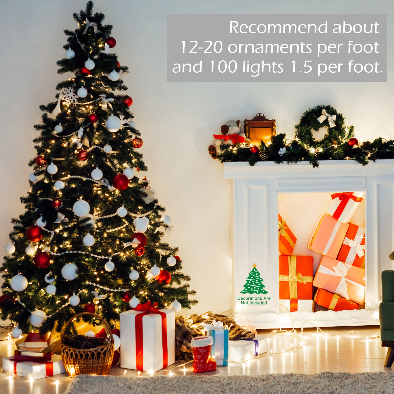 BEWAVE Artificial Christmas Tree with Light, Premium Unlit Spruce Full Xmas Tree Decor for Home Office Indoor Decoration, 7 Ft
