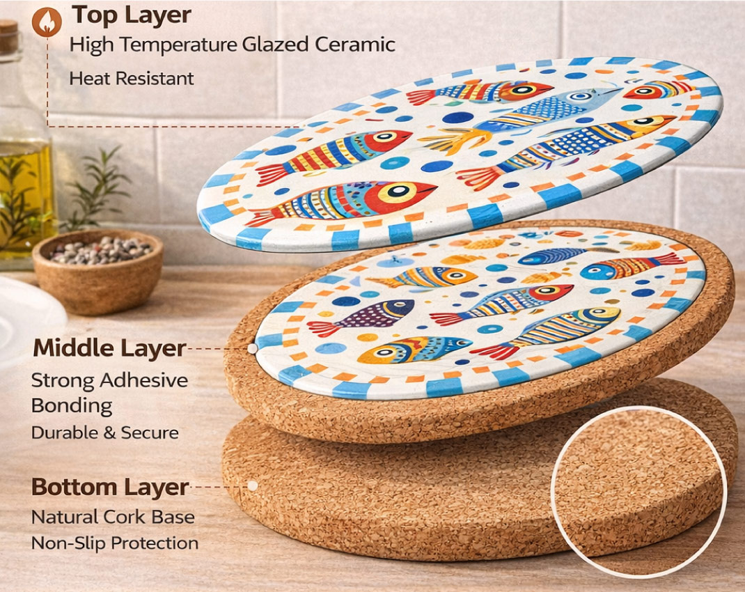 Cork Backed Ceramic Trivet