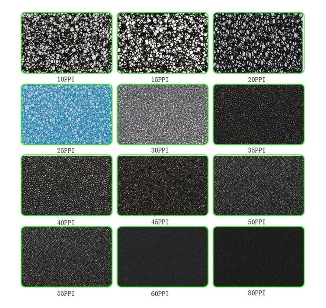 Filter sponge pore size comparison 10 PPI to 60 PPI manufacture standards